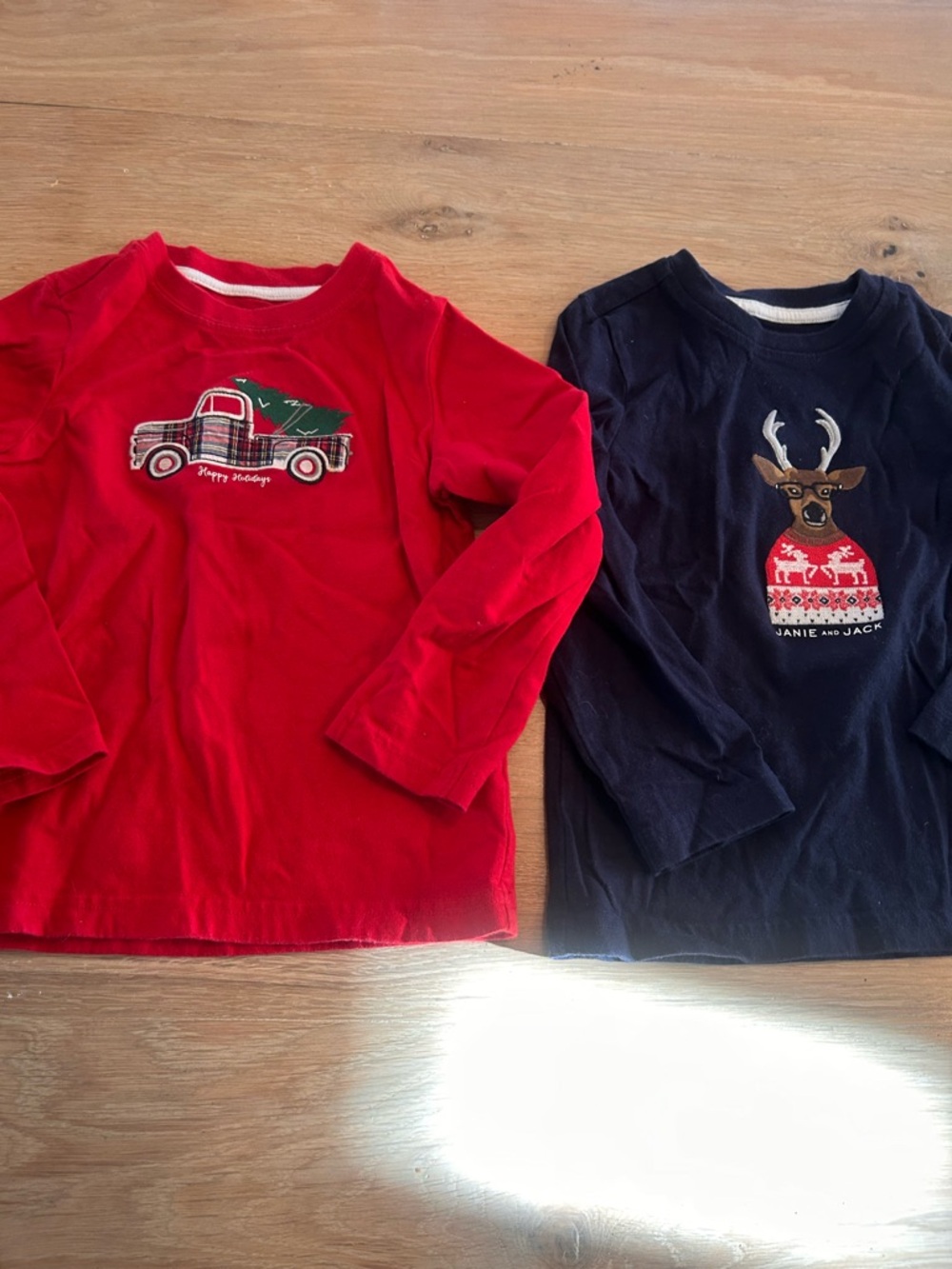 Janie and Jack Navy Long Sleeve Tee with holiday Christmas Embroidery